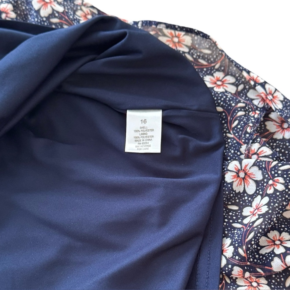 Dress “db Established 1962.” Navy Blue/Pink Dogwood Flowers. A-Line / Cami Slip. - Picture 12 of 16